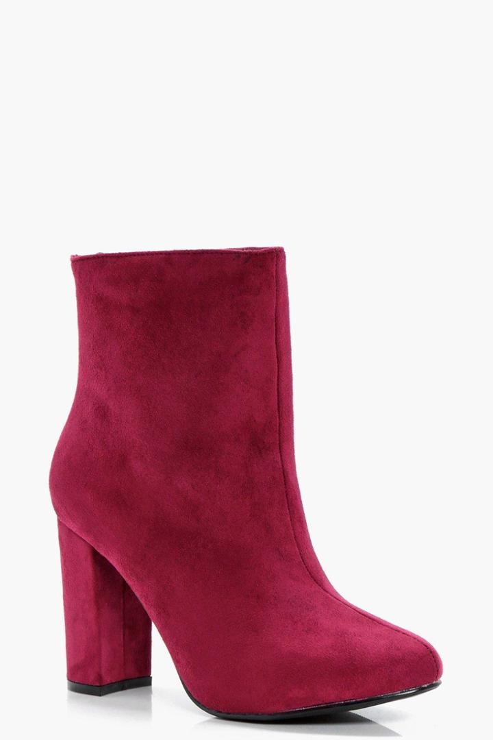 Boohoo Holly Heeled Ankle Shoe Boot Burgundy