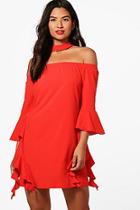 Boohoo Shay Off The Shoulder Choker Shift Dress