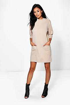 Boohoo Flo Oversized Pocket Front Box Shift Dress