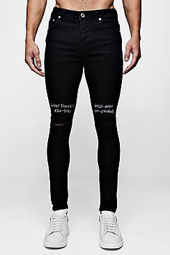 Boohoo Super Skinny Jeans With Embroidered Knee