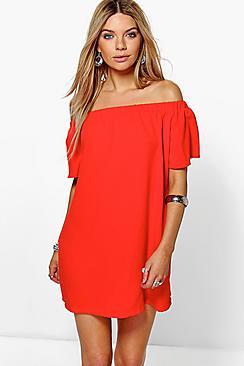 Boohoo Amarta Frill Off Shoulder Shift Dress