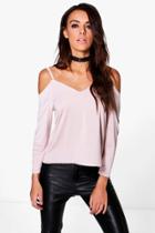 Boohoo Lucy Slinky Cold Shoulder Top Stone