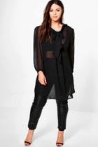 Boohoo Plus Elena Sheer Bow Front Shirt Black