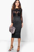 Boohoo Fiona Flocked Long Sleeve Bodycon Midi Dress