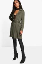 Boohoo Petite Isobel O Ring Belted Duster Khaki