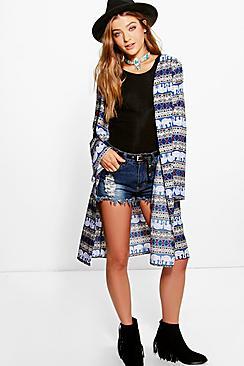 Boohoo Maya Elephant Printed Woven Maxi Kimono