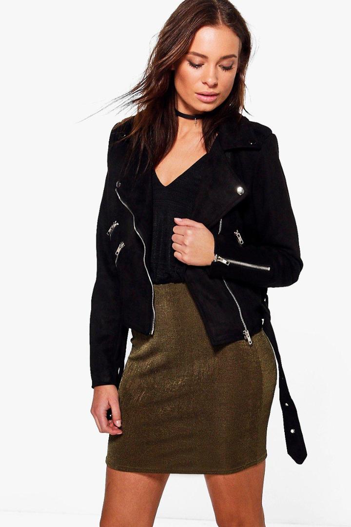 Boohoo Rebecca Suedette Biker Jacket Black