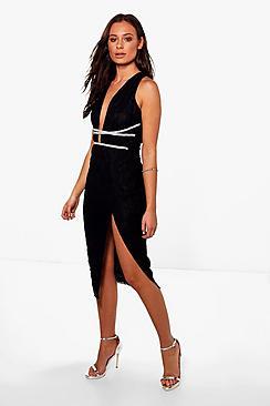 Boohoo Boutique Ria Sequin Waist Midi Bodycon Dress