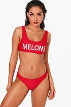 Boohoo Las Vegas Melons Slogan High Leg Crop Bikini