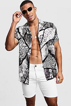 Boohoo Animal Print Short Sleeve Revere Shirt
