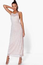 Boohoo Bethan Strappy Back Metallic Maxi Dress Rose