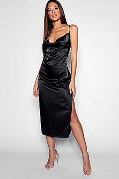 Boohoo Tall Cowl Neck Satin Midi Dress