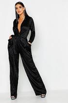 Boohoo Leopard Satin Jacquard Twist Jumpsuit