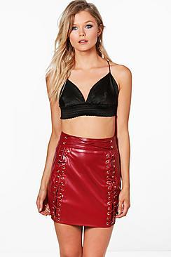 Boohoo Petite Charlie Leather Look High Waisted Mini Skirt