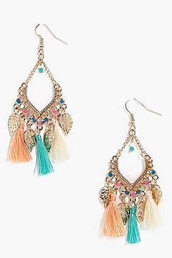 Boohoo Holly Leaf Charm Tassel Detail Earrings