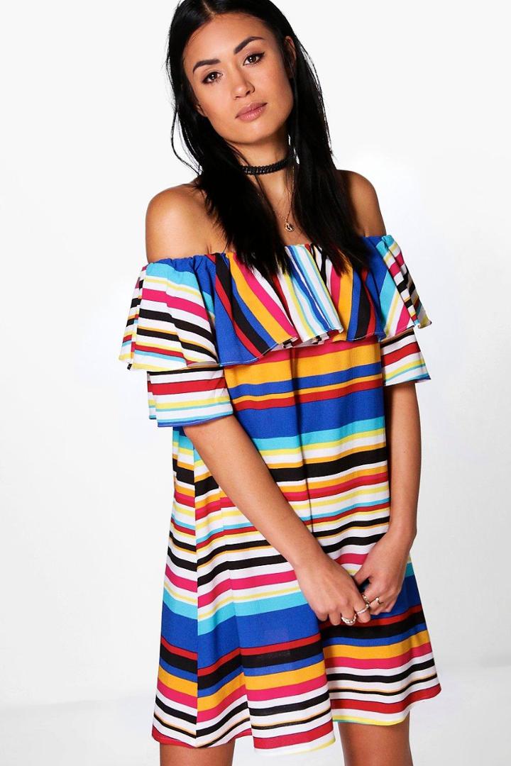 Boohoo Yasmin Off Shoulder Ruffle Shift Dress Multi