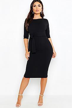 Boohoo Open Back Belted Midi Dress