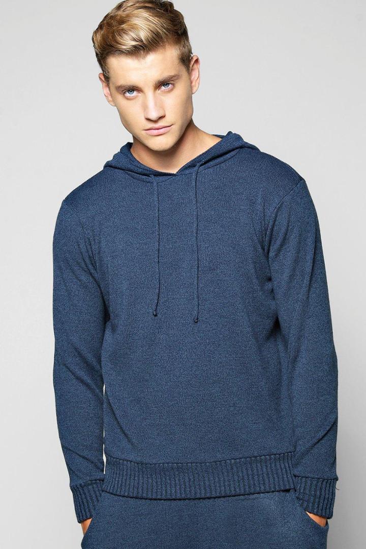 Boohoo Mixed Yarn Hooded Tracksuit Top Navy