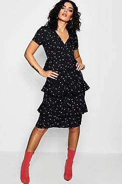 Boohoo Rosa Star Printed Tierred Shirt Dress