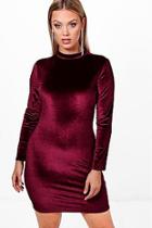 Boohoo Plus Esme Long Sleeve Velvet Bodycon Dress