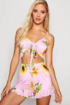 Boohoo Tie Front Sunflower Top & Short Co-ord