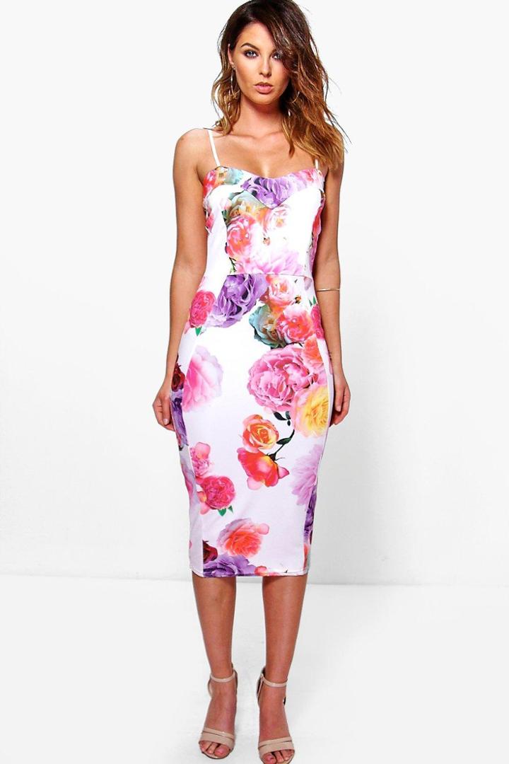 Boohoo Edie Floral Sweetheart Midi Bodycon Dress Multi