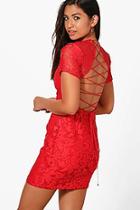 Boohoo Evie Embroidered Open Back Bodycon Dress