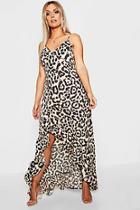 Boohoo Plus Leopard Ruffle Hem Maxi Dress