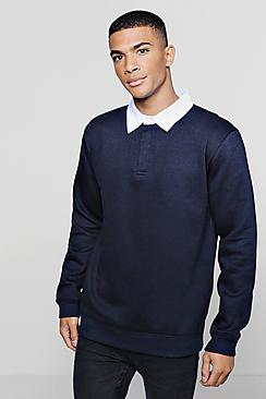Boohoo Fleece Slim Fit Rugby Top