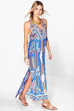 Boohoo Shanaya Aztec Print Column Maxi Dress