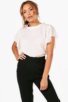Boohoo Lily Woven Frill Sleeve And Neck Blouse