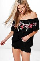 Boohoo Melanie Boutique Frill Embroidered Off The Shoulder Top