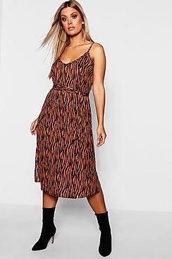 Boohoo Plus Tiger Printed Strappy Midi Dress