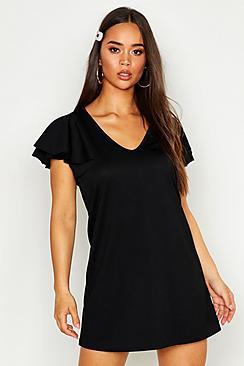 Boohoo Ruffle V Neck Shift Dress