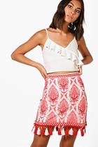 Boohoo Alexis Printed Lace Pom Pom Mini Skirt