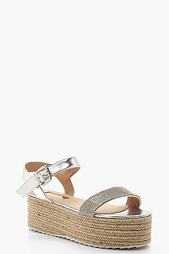Boohoo Diamante 2 Part Flatforms
