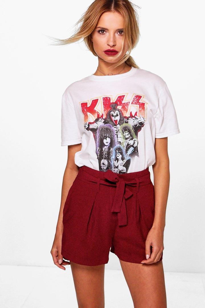Boohoo Hannah Tie Belt Shorts Berry
