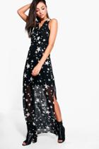 Boohoo Tall Alisa Star Print Maxi Dress Black