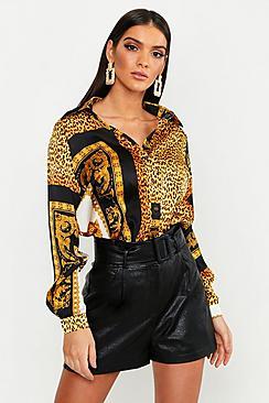 Boohoo Leopard Print Horn Button Shirt