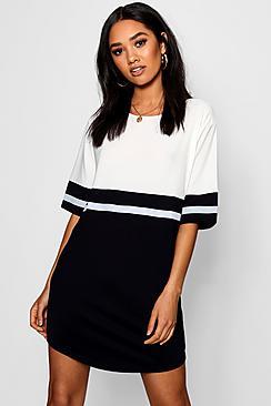 Boohoo Petite Curve Hem Colour Block Shift Dress