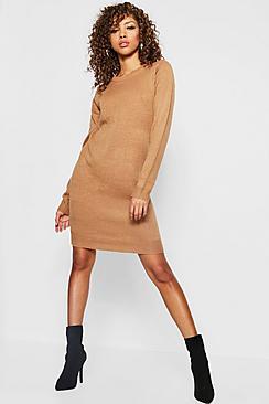 Boohoo Crew Neck Long Sleeve Knitted Dress