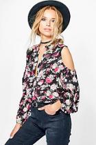 Boohoo Alice Open Shoulder Printed Shirt