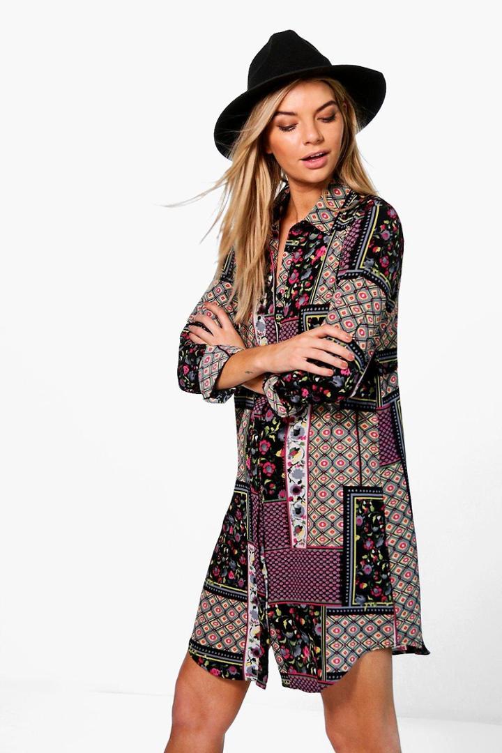 Boohoo Arianna Floral Scarf Print Dress Black