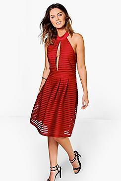 Boohoo Suri Mesh Panelled Keyhole Skater Dress