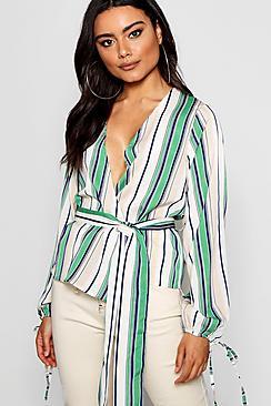 Boohoo Spot Print Wrap Blouse