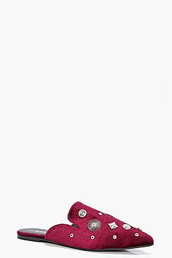 Boohoo Hazel Embellished Trim Pointed Mule Flat