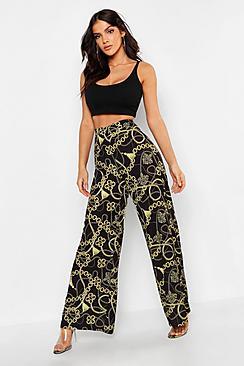 Boohoo Woven Chain Tassel Print Wide Leg Trouser