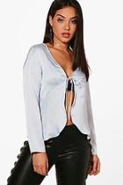Boohoo Anna Tie Front Plunge Blouse