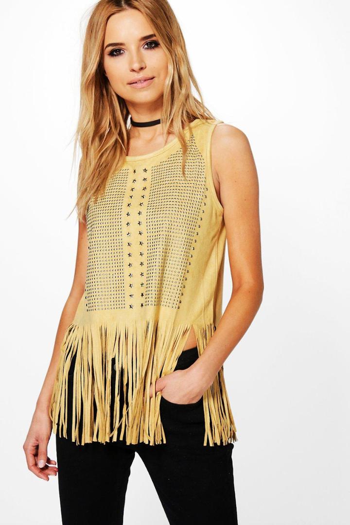Boohoo Georgia Tassel Tank Top Yellow
