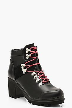 Boohoo Chunky Block Heel Belt Strap Hiker Boots